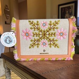 Spartina 449 Floral Embroidered Crossbody - Pink and Green